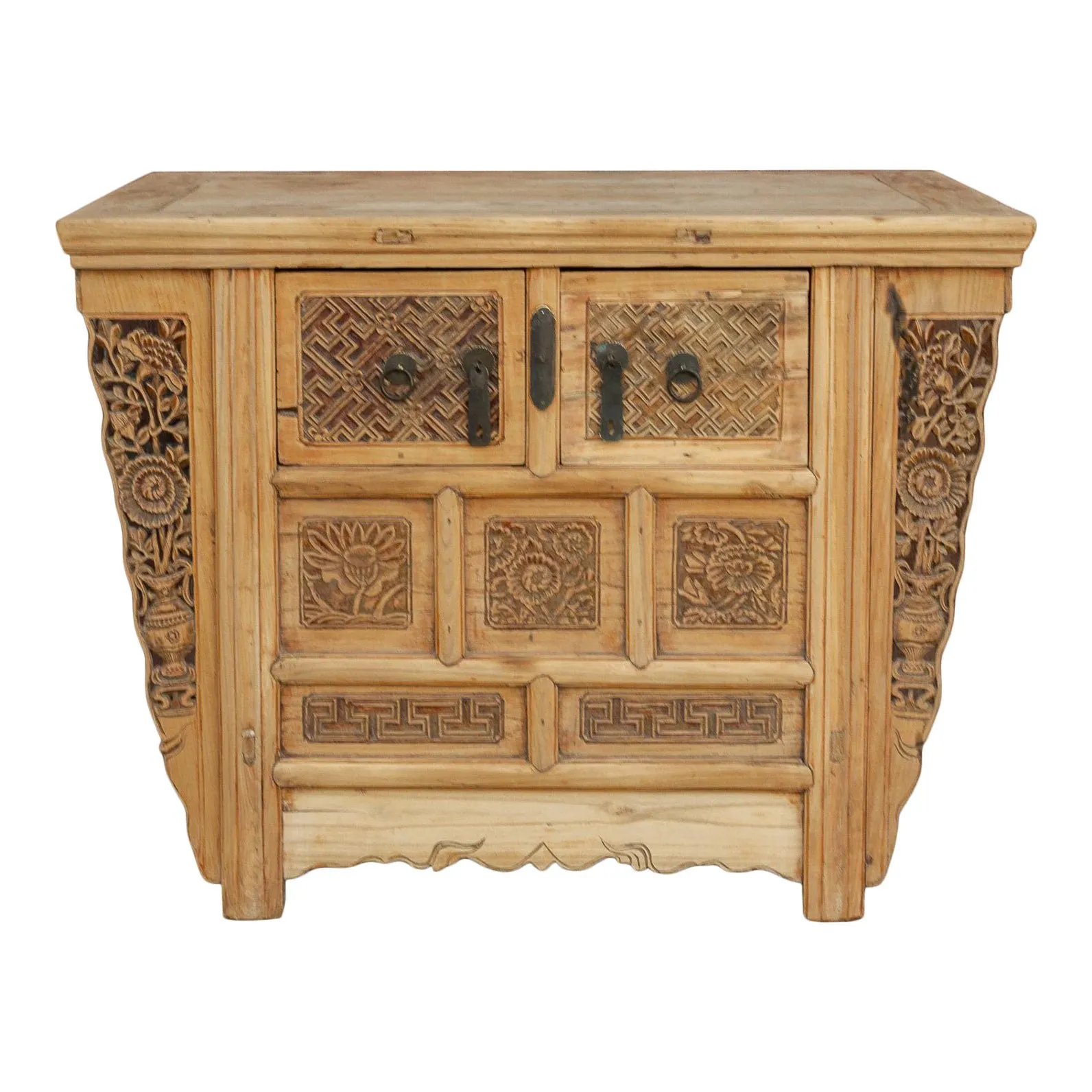 Finely Carved Asian Money Chest - de-cor - Beige