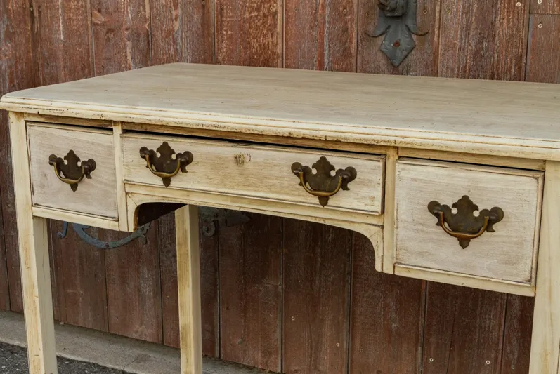 Antique Bleached English Lowboy Table - de-cor - white