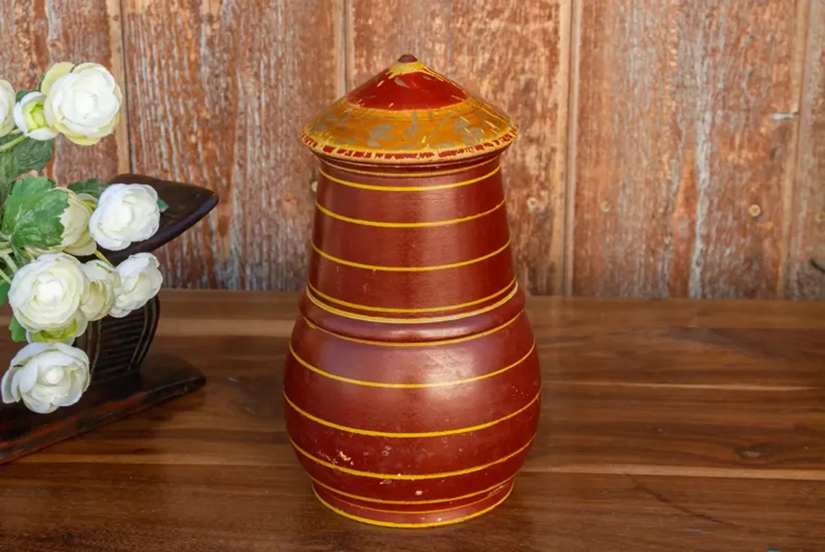 Marvi Polychrome Treen Lidded Pot - de-cor - red