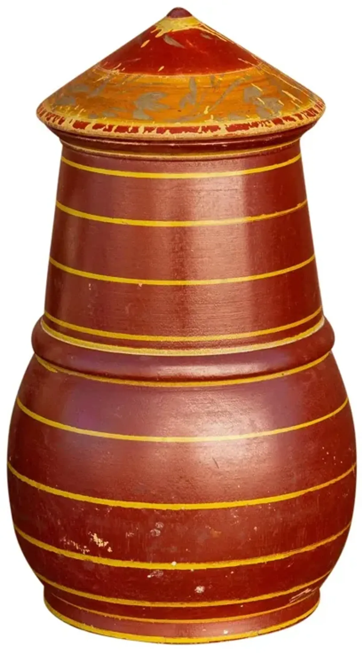 Marvi Polychrome Treen Lidded Pot - de-cor - red