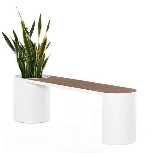 Isabel Outdoor Bench with Planter - Natural/White - Brown - 18.25H x 60W x 15D in