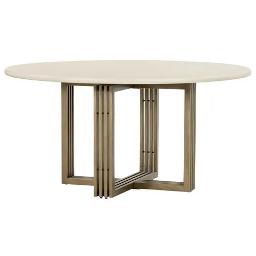 Liv Round 60" Round Dining Table - White Concrete/Gold