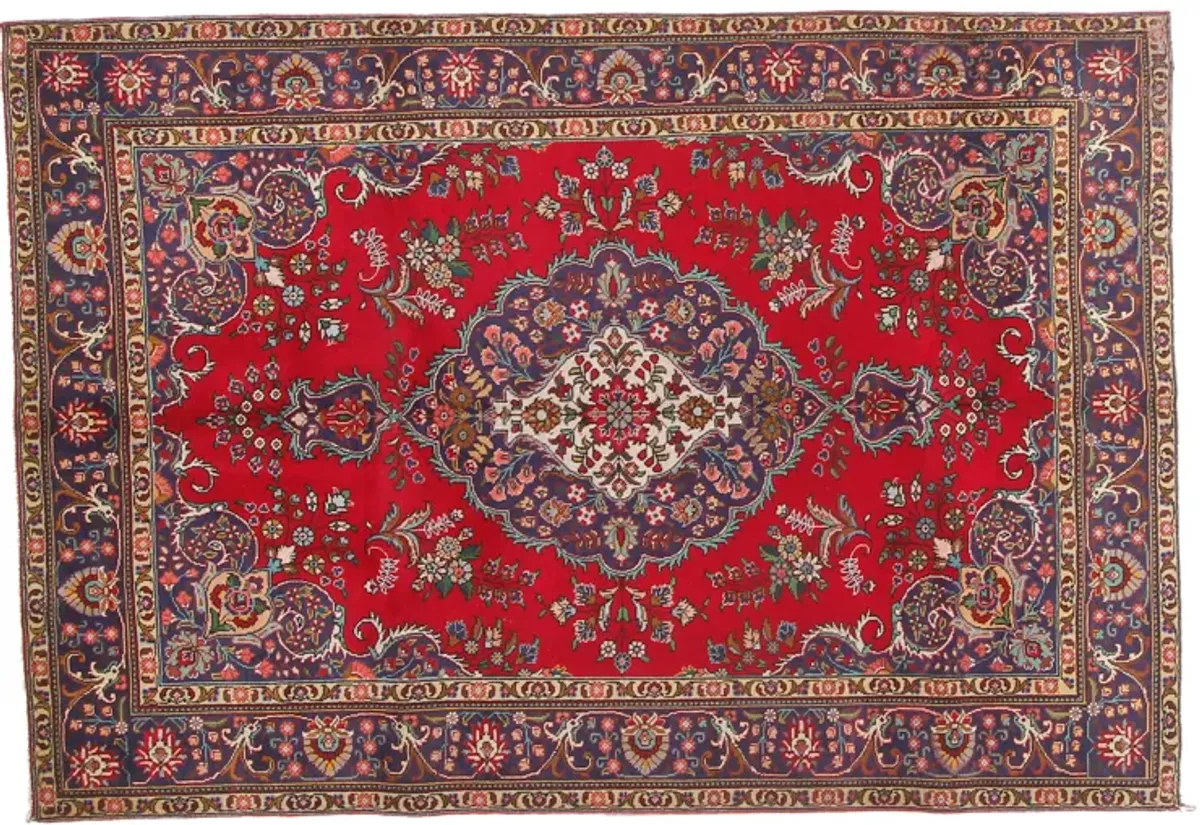 6'5" x 9'4" Vintage Persian Rug - F.J. Kashanian - Red - Red