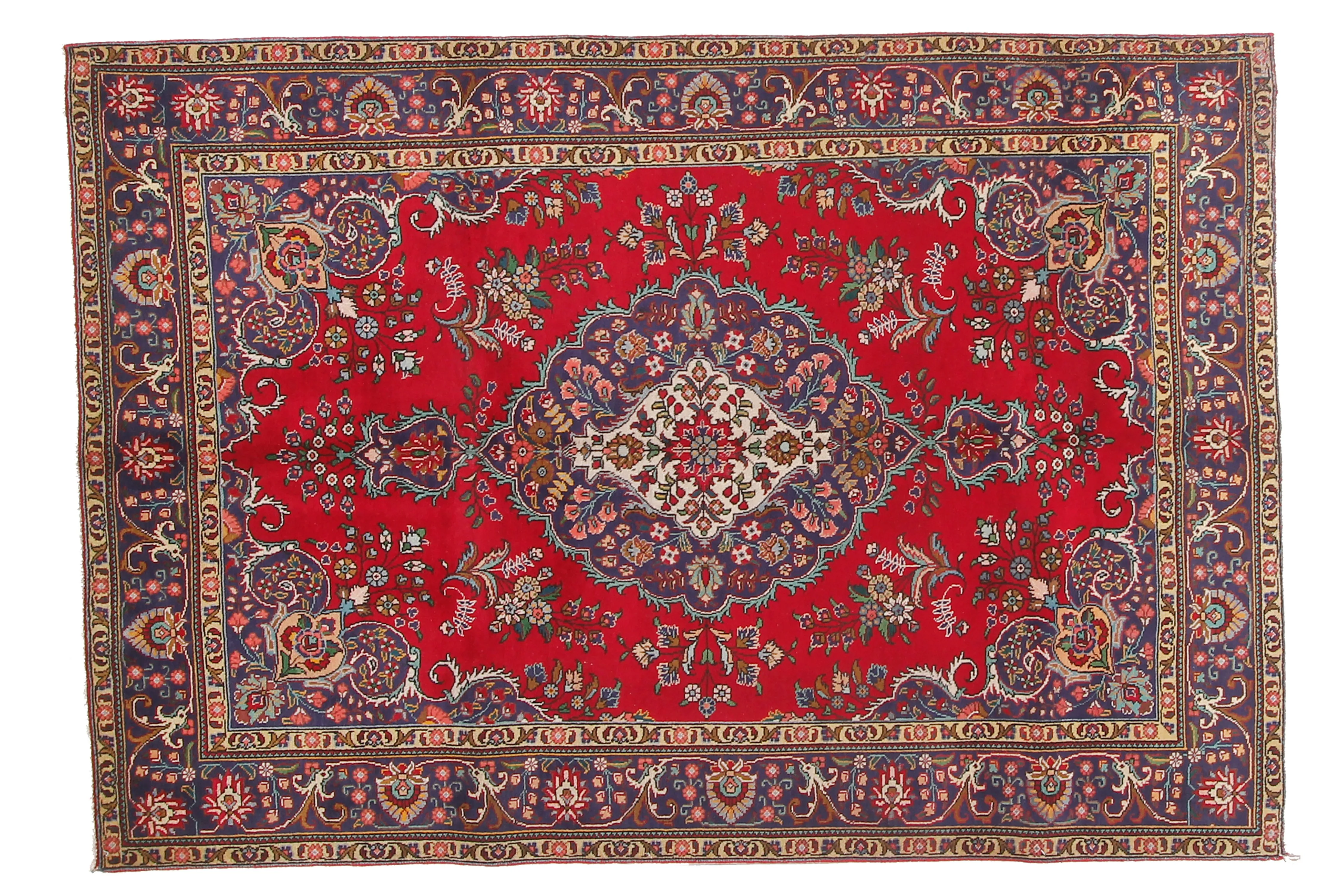 6'5" x 9'4" Vintage Persian Rug - F.J. Kashanian - Red - Red