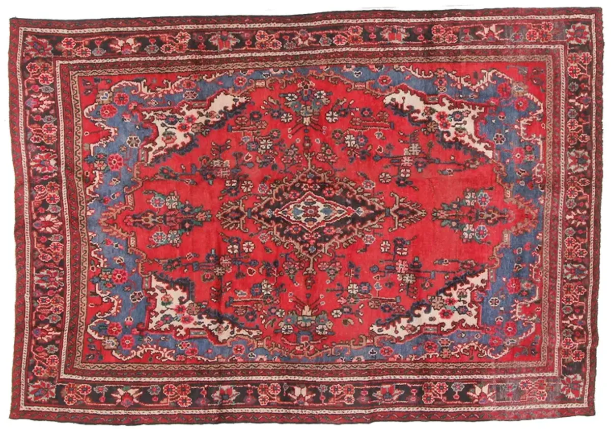 6'9" x 9'10" Vintage Persian Rug - F.J. Kashanian - Red - Red