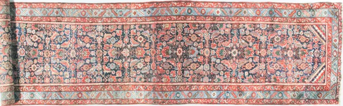 Persian Long Heriz Runner - 3'9" X 19'4" - Blue