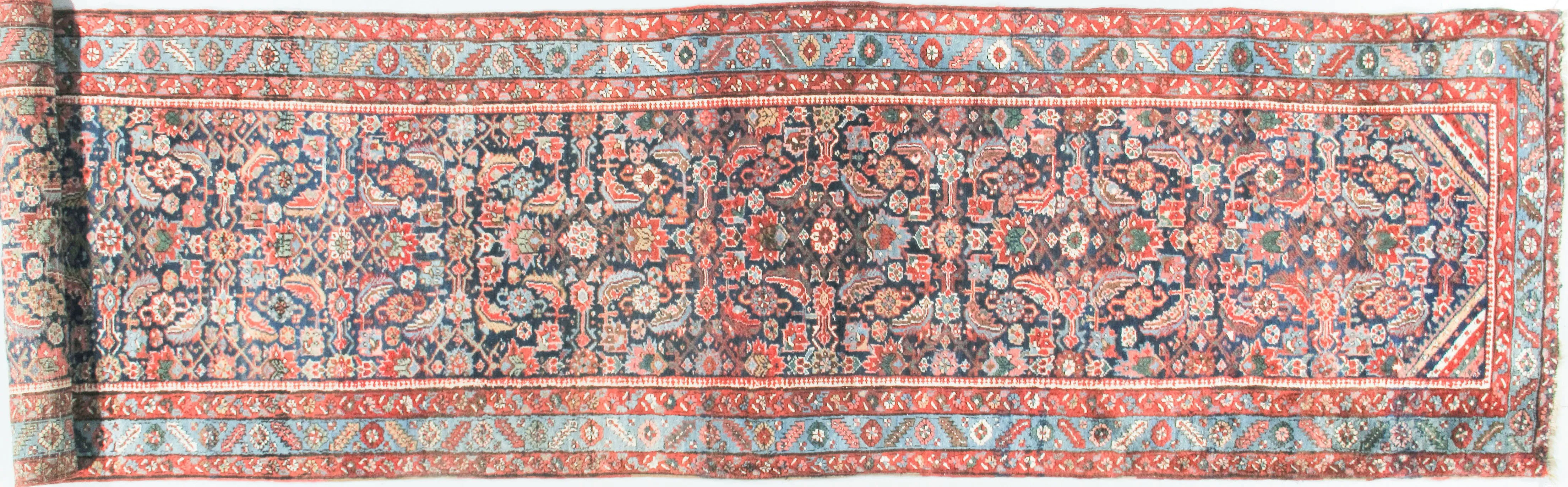 Persian Long Heriz Runner - 3'9" X 19'4" - Blue