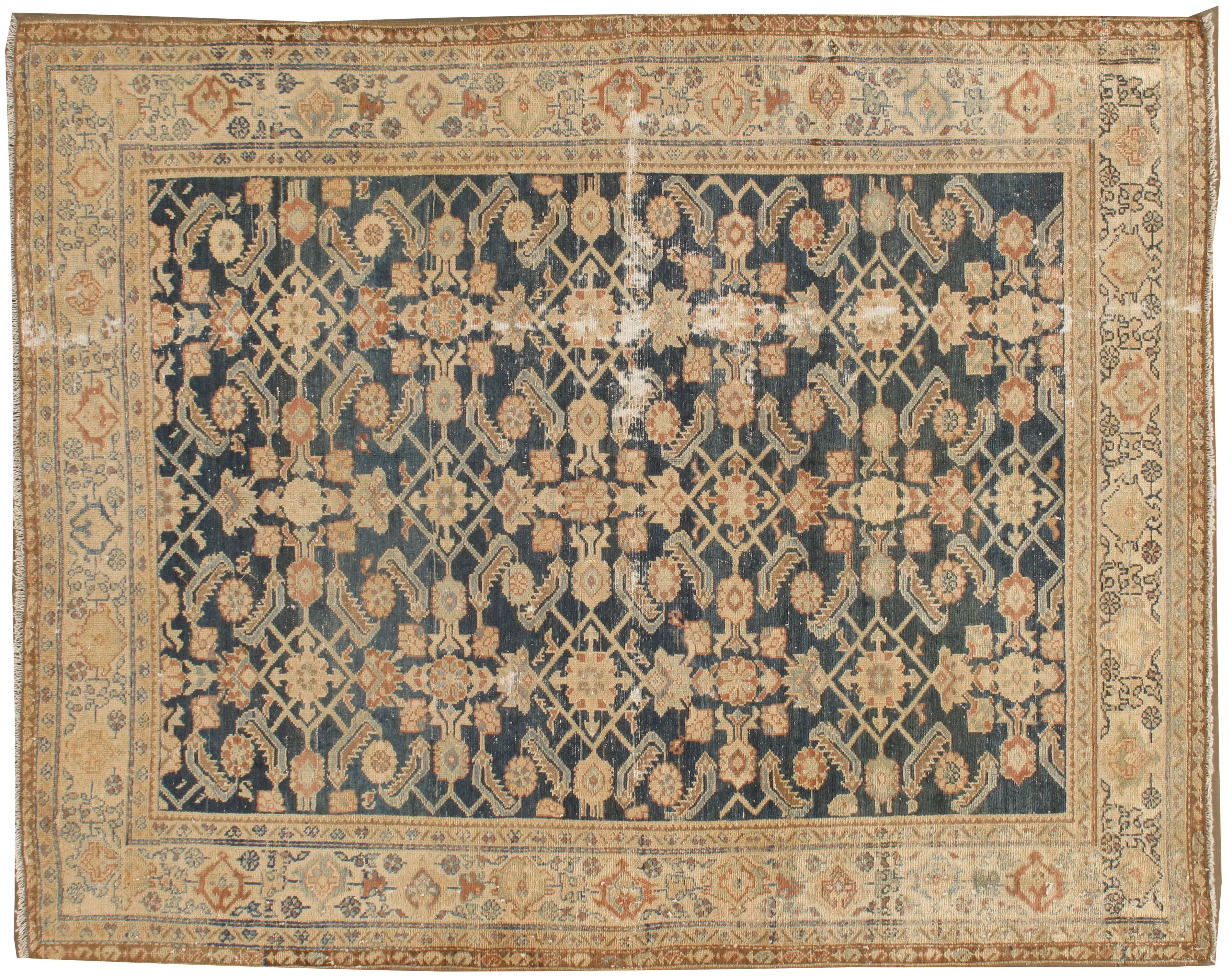 Slightly Distressed Malayer Rug 4'4 X 5' - Blue - Blue