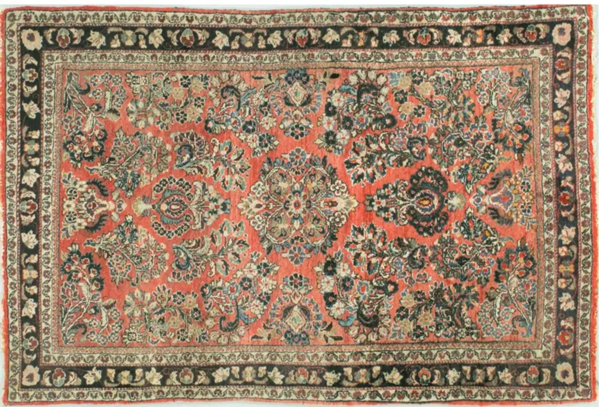 Persian Sarouk Rug 3'3 X 4'11 - Red - Red