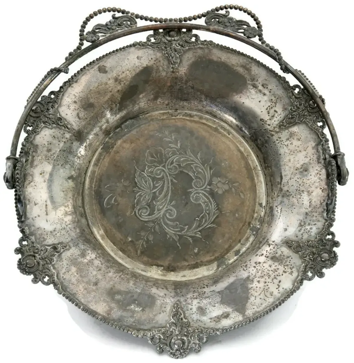 Silver-Plate Bride's Basket - Initial "B" - New England Mercantile