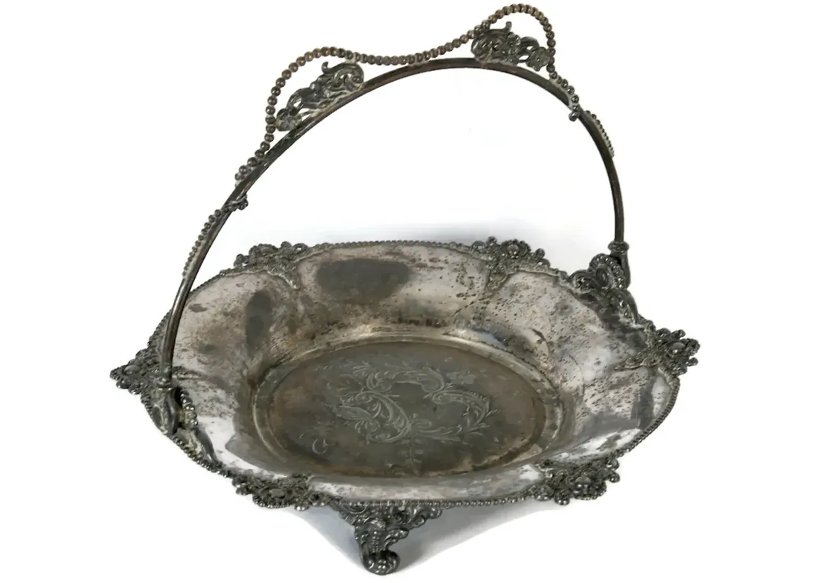 Silver-Plate Bride's Basket - Initial "B" - New England Mercantile