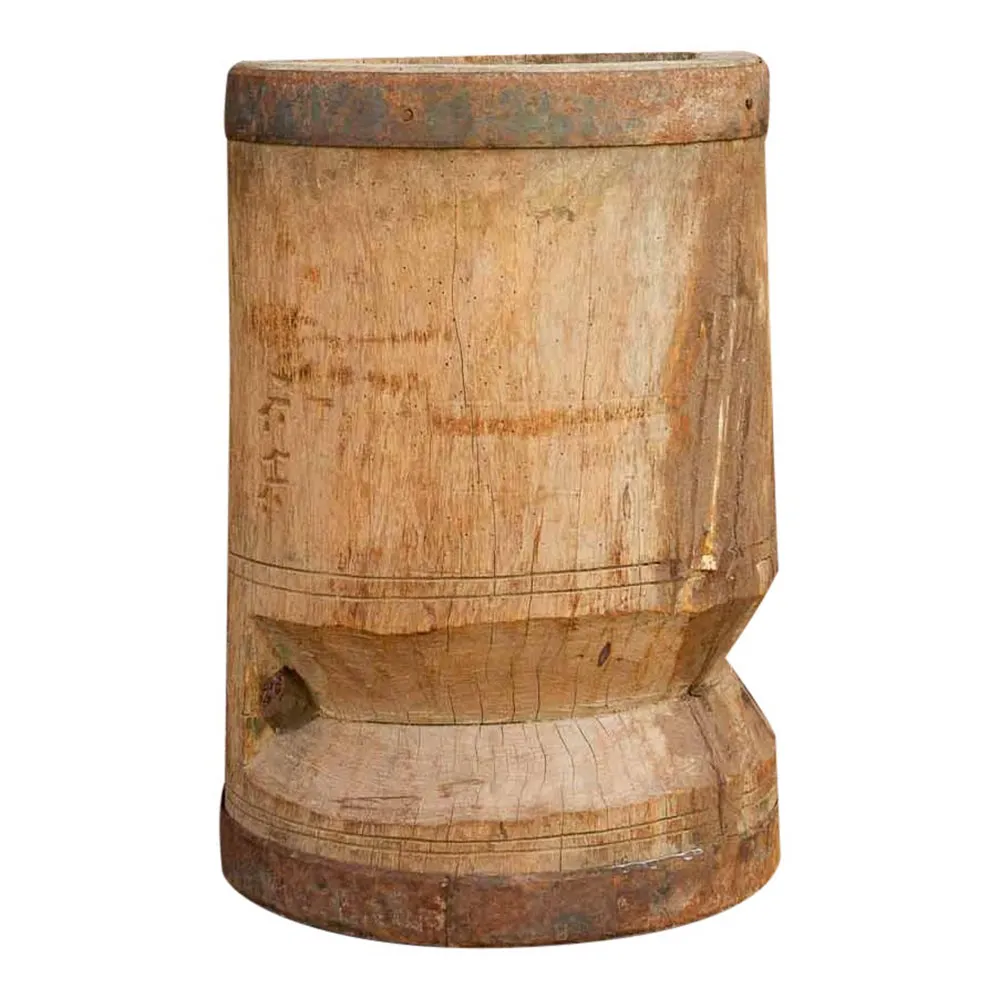 Teak Okhli Tribal Grinder Outdoor Pot - de-cor - brown