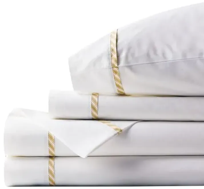 Barclay Butera - Newman Bisque Sheet Set - White/Yellow, 300 Thread Count, Egyptian Cotton Sateen, Soft and Luxurious