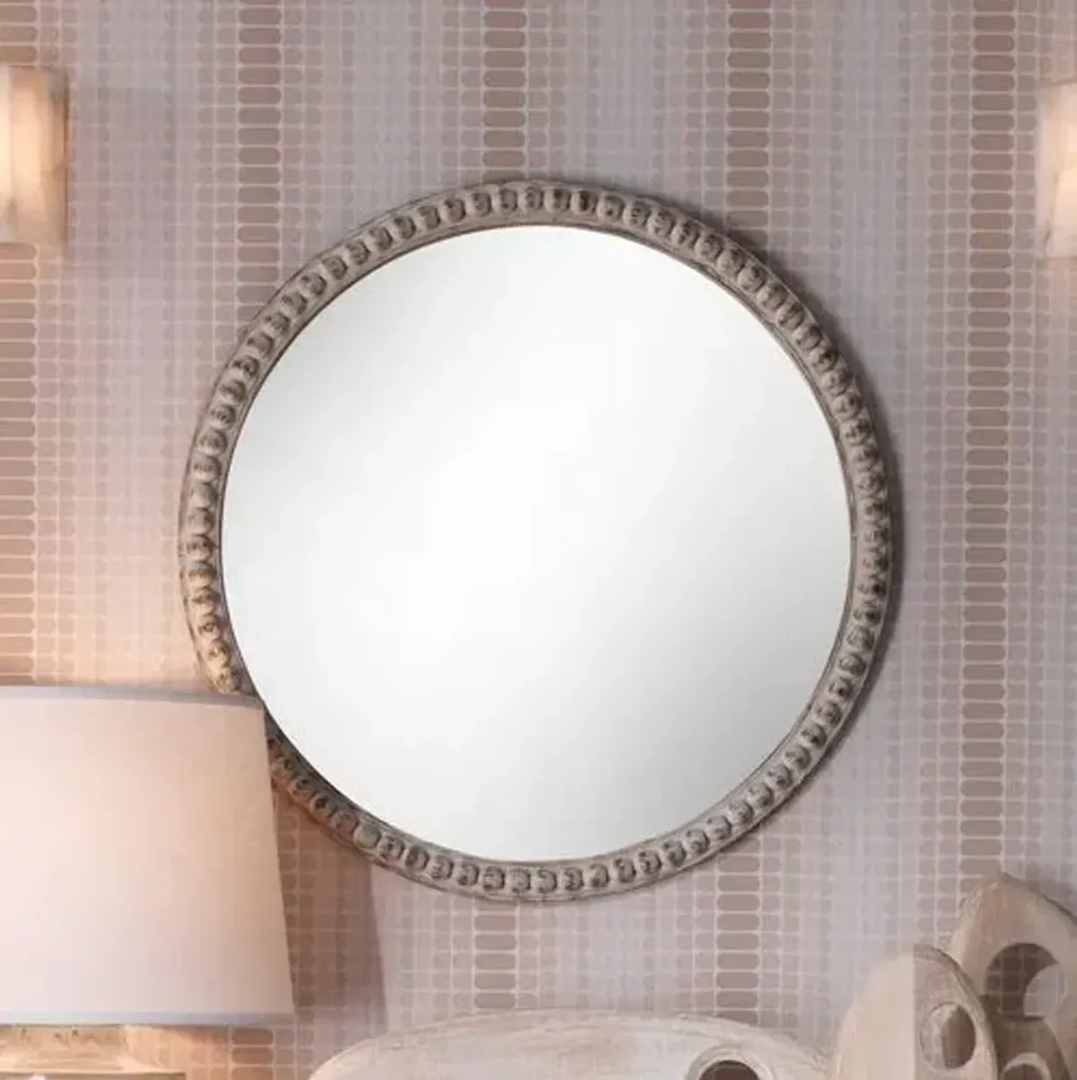 Audrey 30" Round Wall Mirror - White Washed Wood - Jamie Young Co.