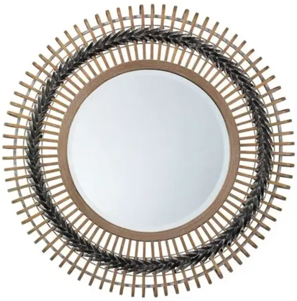 August Braided Bamboo Round Wall Mirror - Gray/Natural