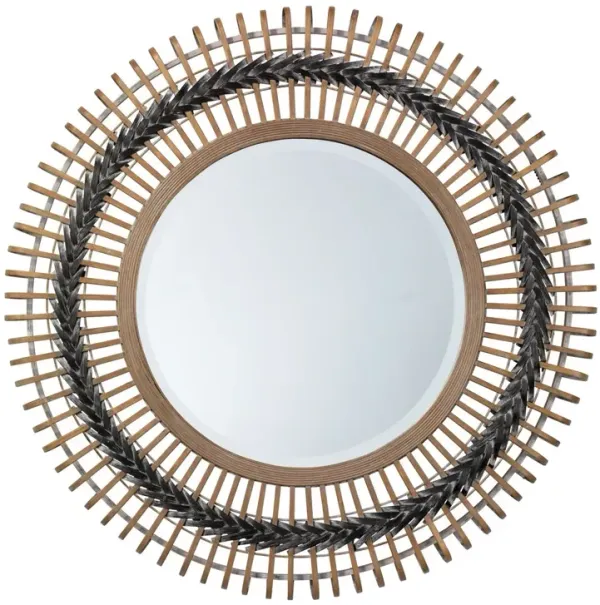 August Braided Bamboo Round Wall Mirror, Gray/Natural