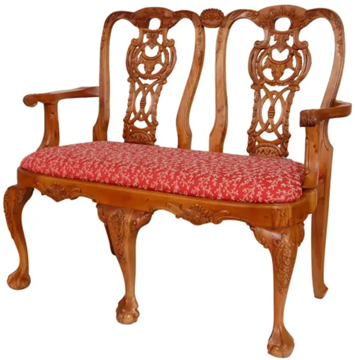 Queen Anne Style Two Seat Settee - Interesting Things - Brown