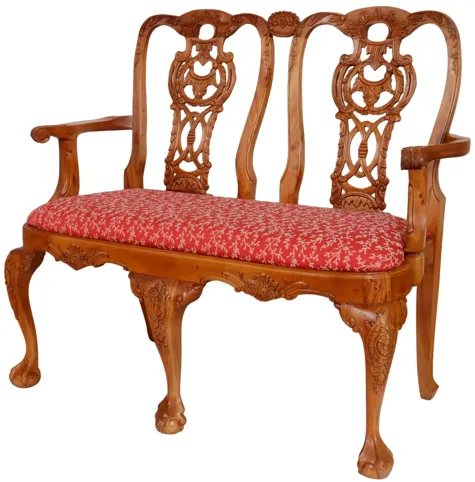 Queen Anne Style Two Seat Settee - Interesting Things - Brown