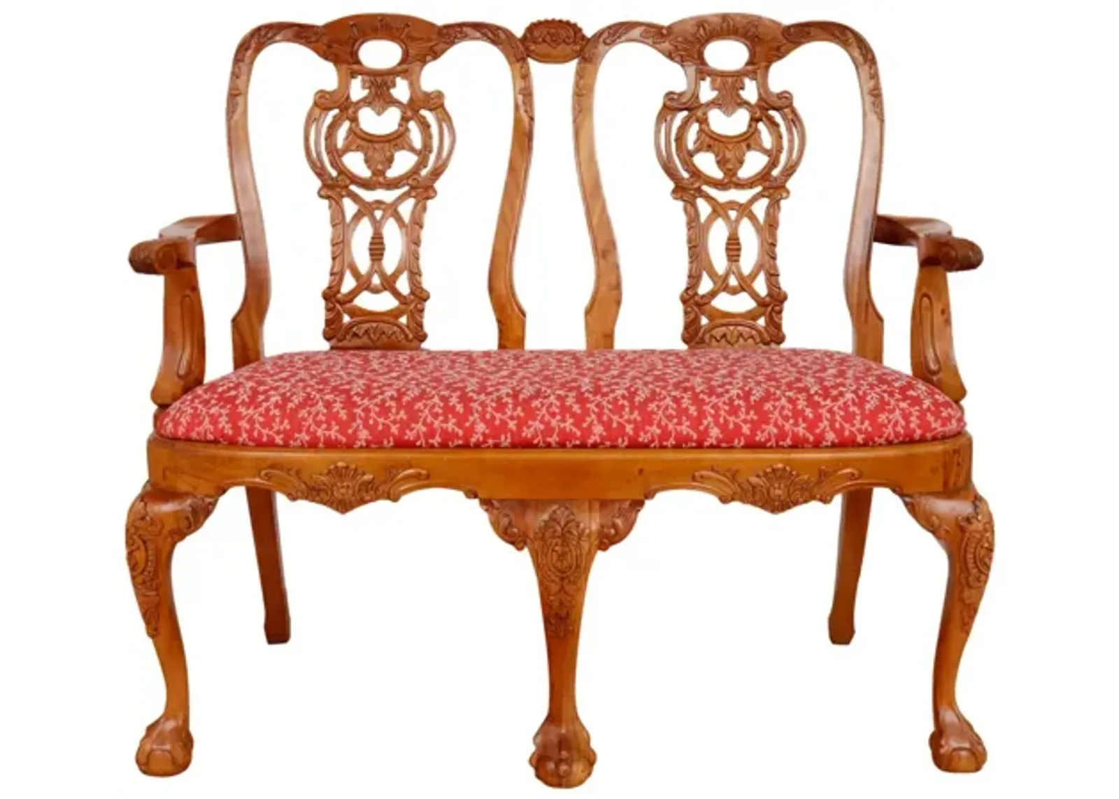 Queen Anne Style Two Seat Settee - Interesting Things - Brown