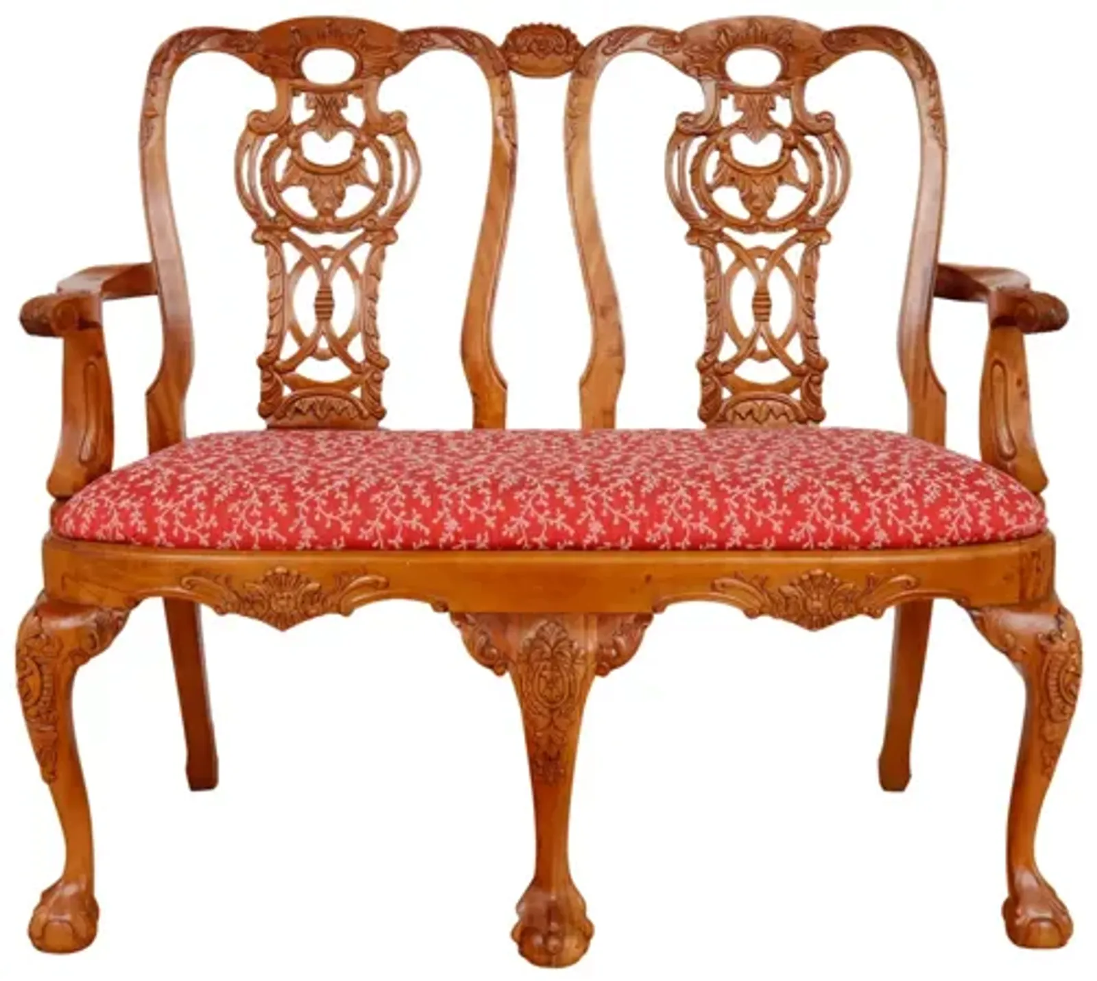 Queen Anne Style Two Seat Settee - Interesting Things - Brown