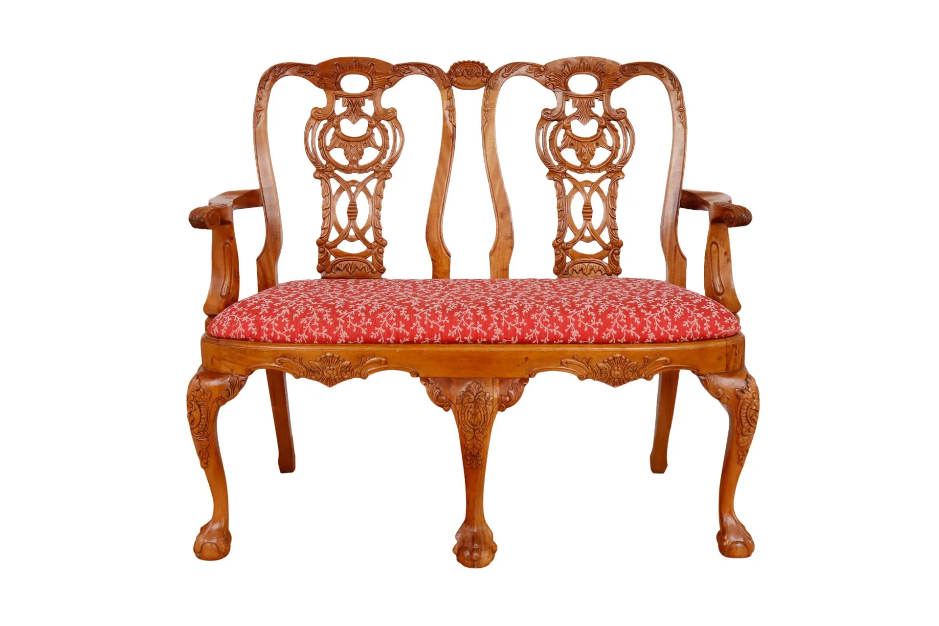 Queen Anne Style Two Seat Settee - Interesting Things - Brown