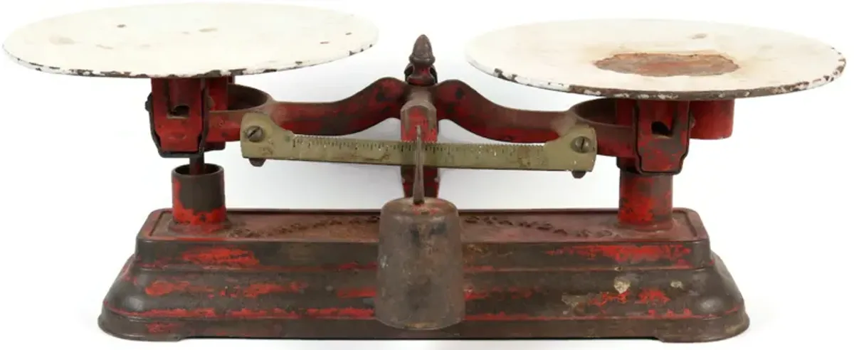 Antique Cast Iron Balance Scale - New England Mercantile - Red