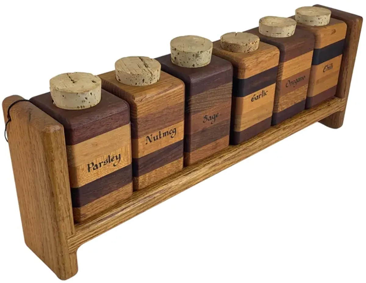 Hand-Made Modernist Wood Spice Jar Rack - Eat Drink Home - Brown