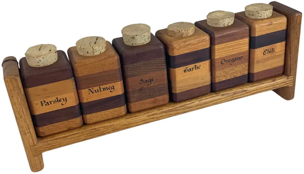 Hand-Made Modernist Wood Spice Jar Rack - Eat Drink Home - Brown