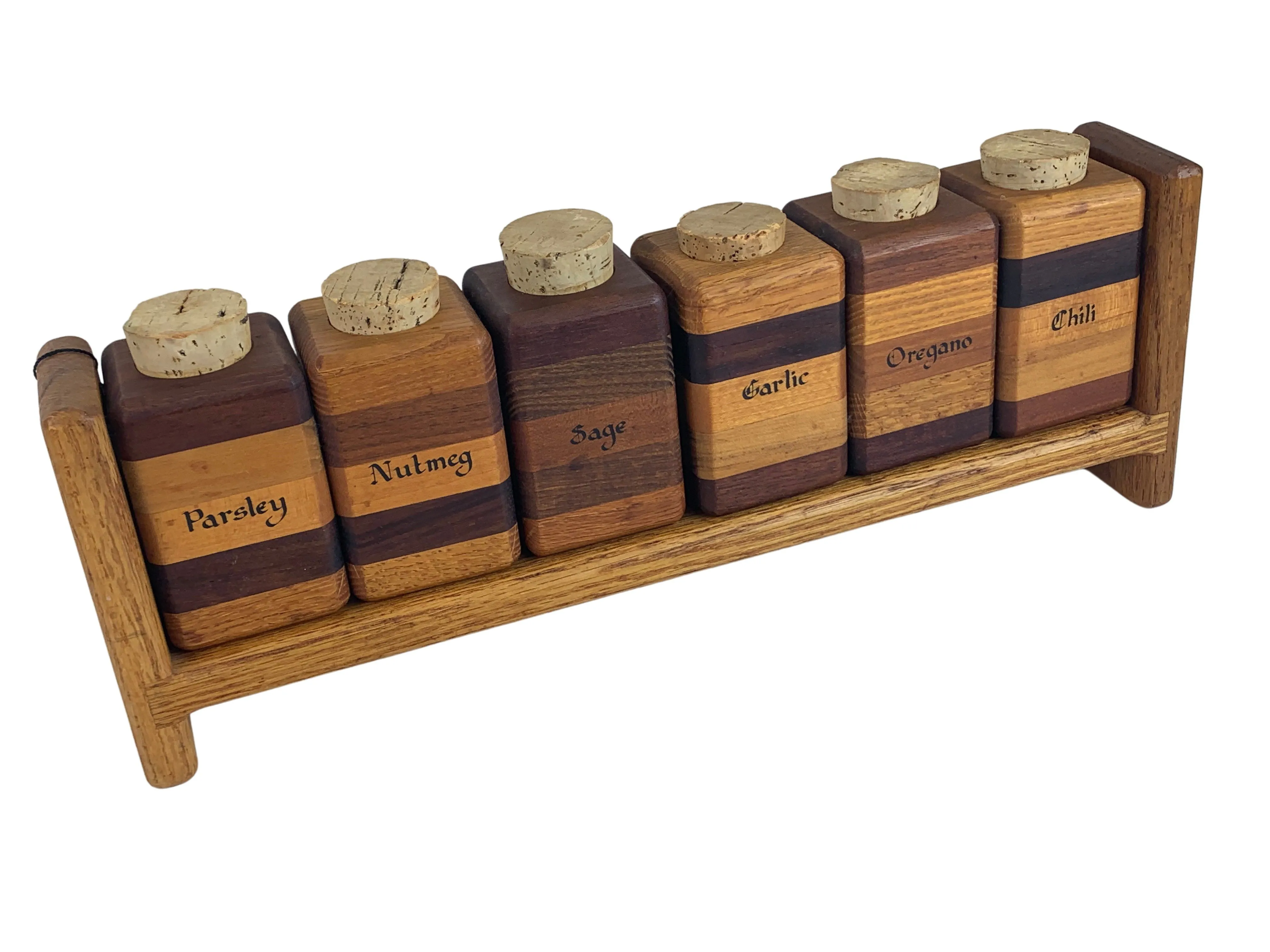 Hand-Made Modernist Wood Spice Jar Rack - Eat Drink Home - Brown