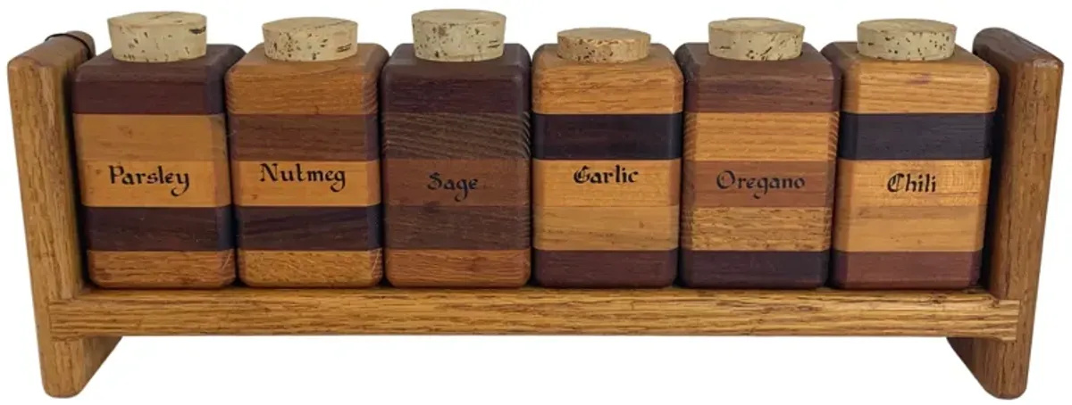 Hand-Made Modernist Wood Spice Jar Rack - Eat Drink Home - Brown