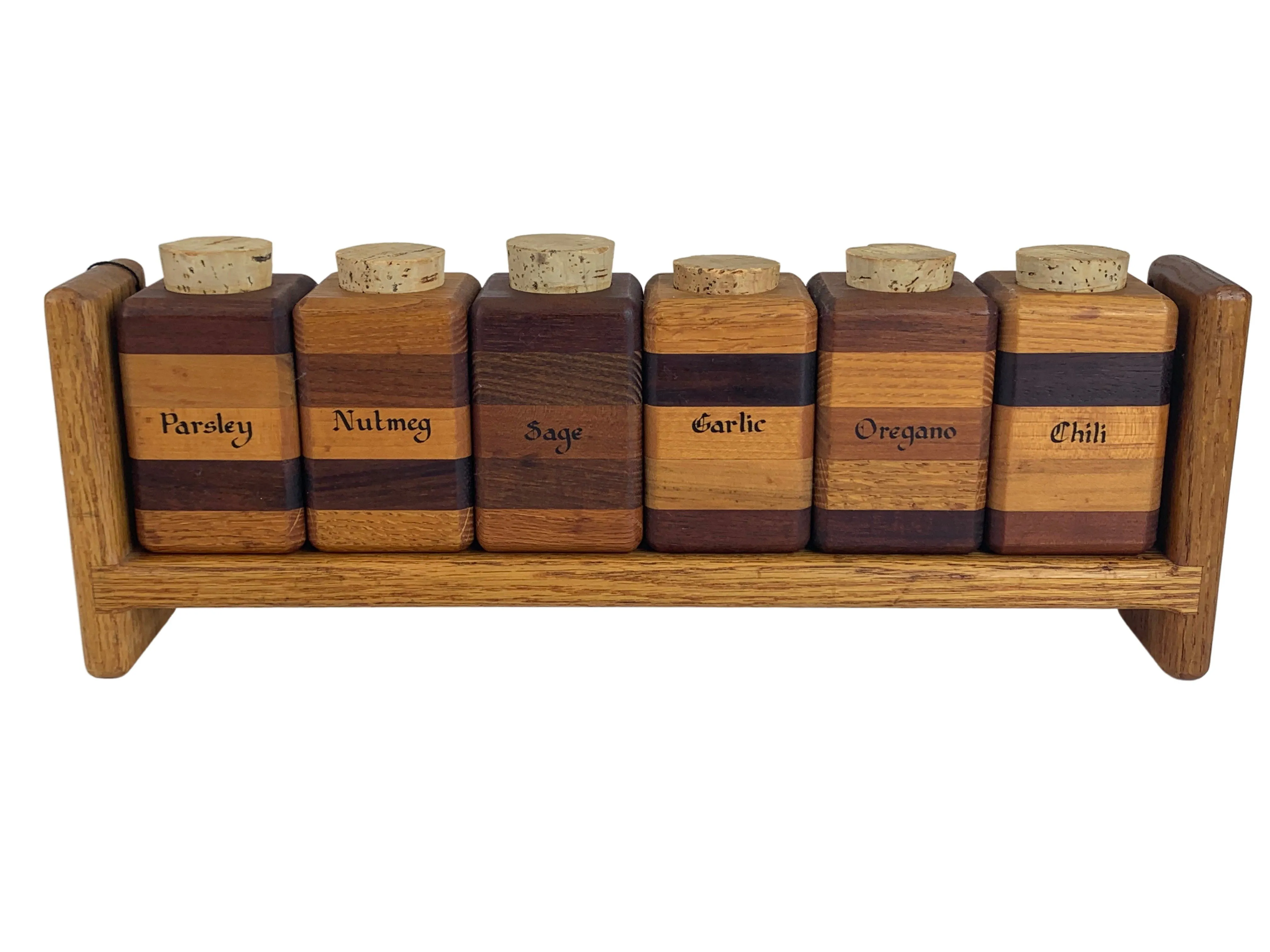 Hand-Made Modernist Wood Spice Jar Rack - Eat Drink Home - Brown