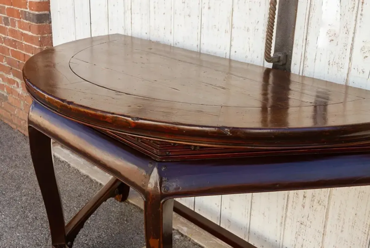 Elegant Antique Chinese Demilune Console - de-cor - brown