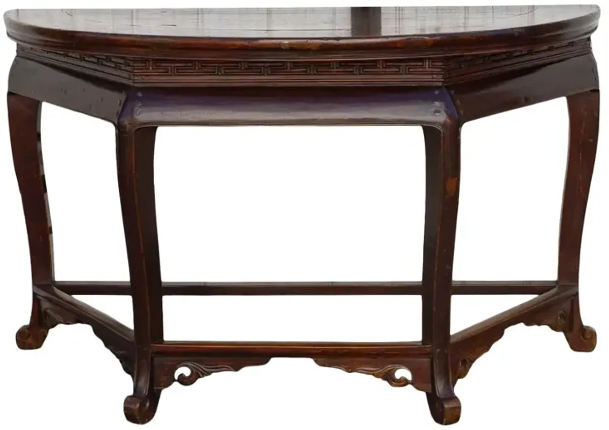 Elegant Antique Chinese Demilune Console - de-cor - brown