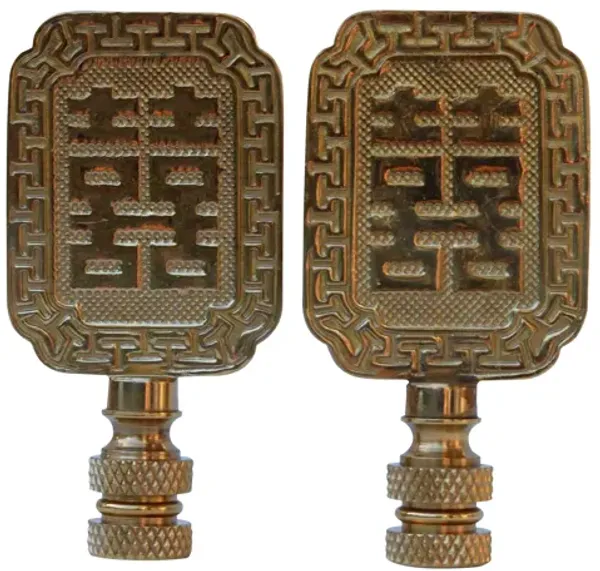 Double Happiness Lamp Finials - a Pair By Interesting Things - Gold - Fits a standard size lamp harp