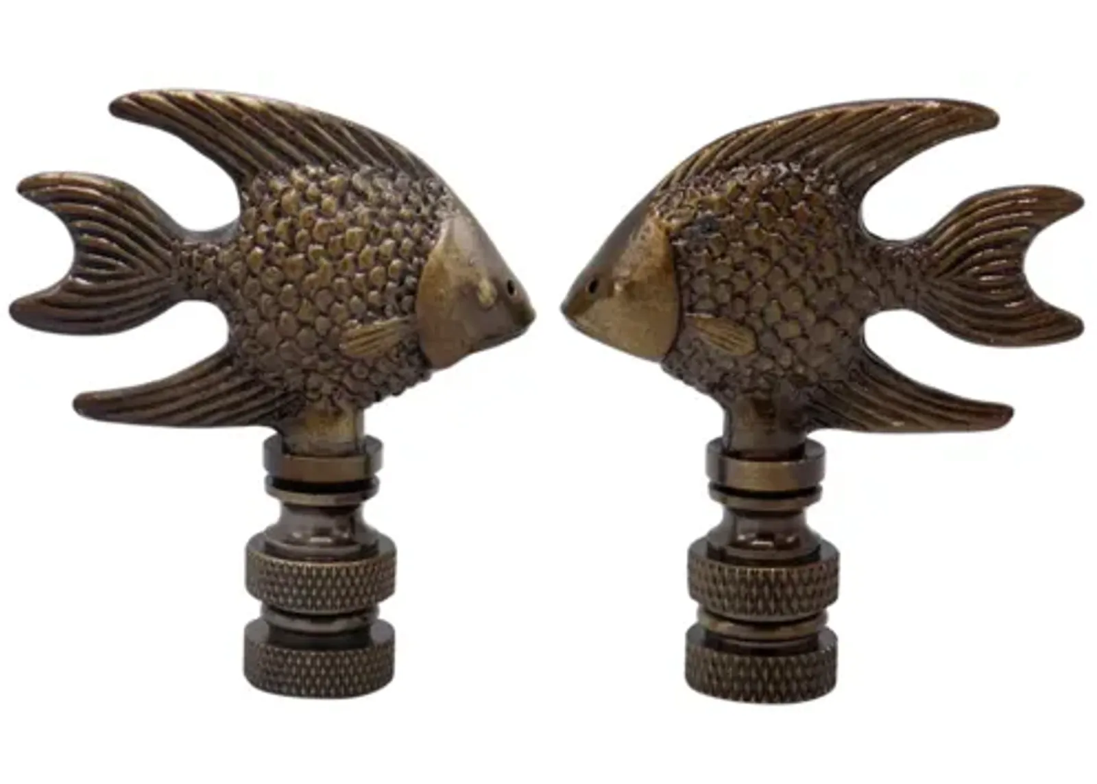 Antiqued Brass Fish Lamp Finials - a Pair - Black