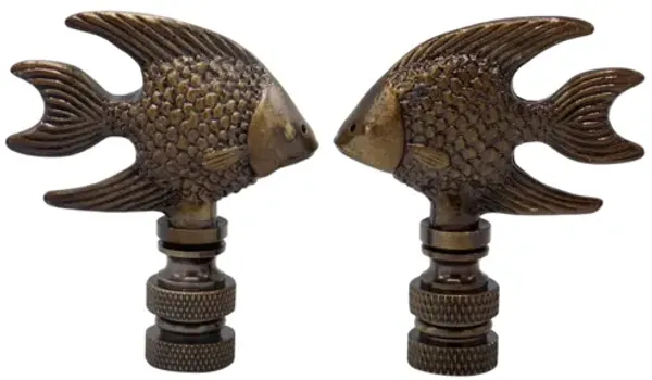 Antiqued Brass Fish Lamp Finials - a Pair By Interesting Things - Black