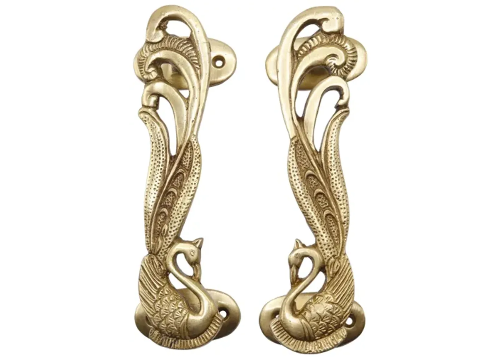 Gold Brass Peacock Handles - a Pair - Interesting Things