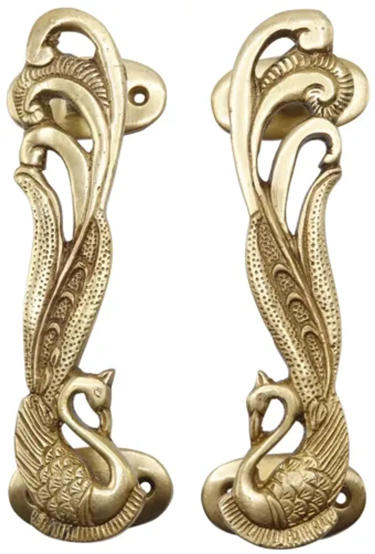 Gold Brass Peacock Handles - a Pair - Interesting Things