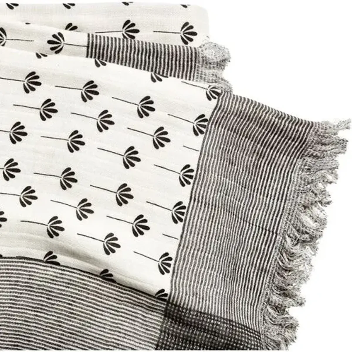 Kew Throw - Ivory/Charcoal - Lightweight, Soft, Warm, Fringed