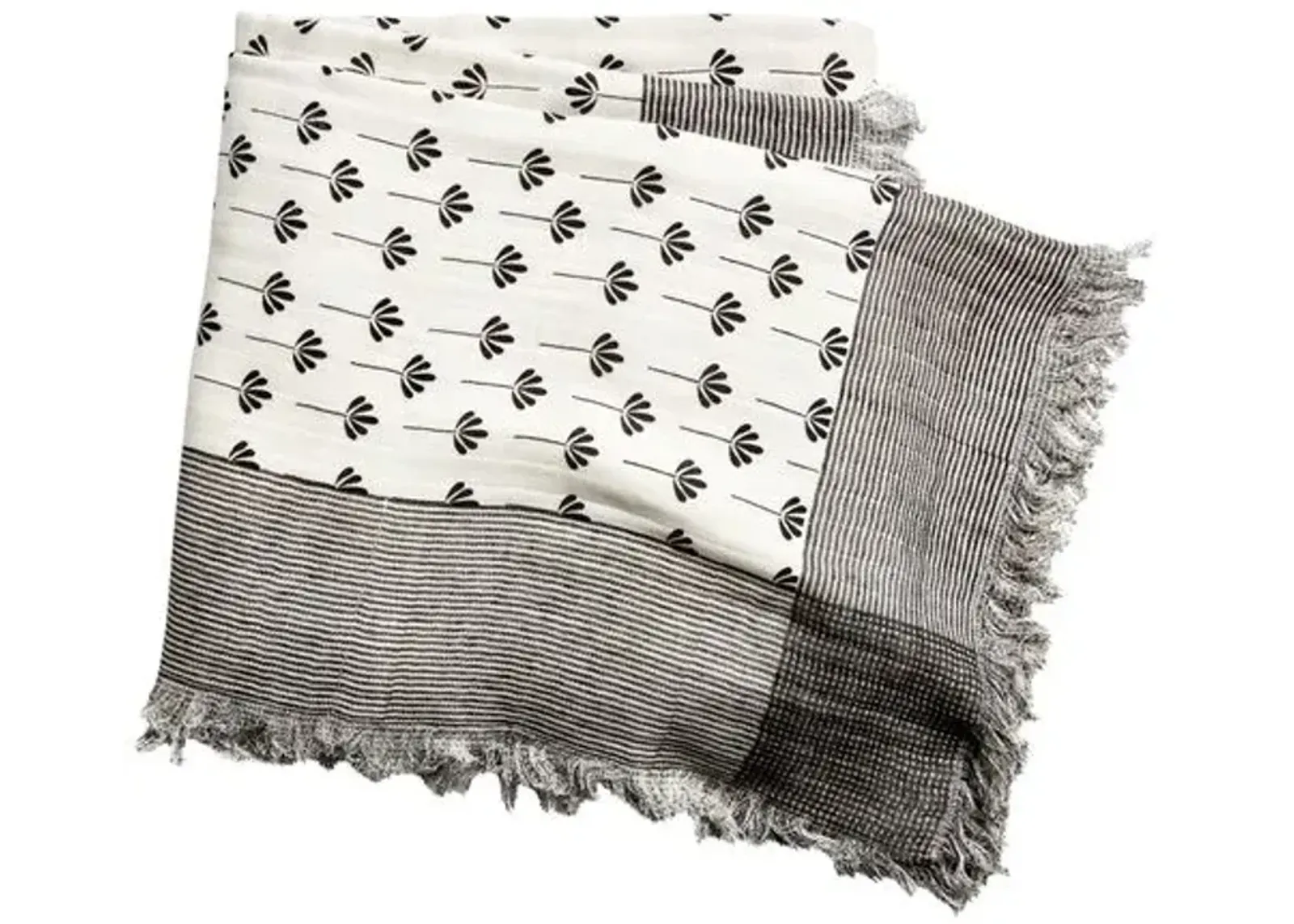 Kew Throw - Ivory/Charcoal - Lightweight, Soft, Warm, Fringed