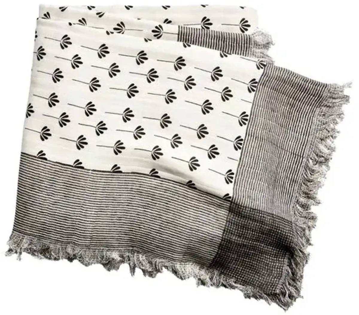 Kew Throw - Ivory/Charcoal - Lightweight, Soft, Warm, Fringed