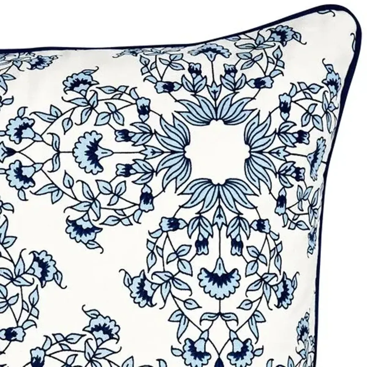 Flora Pillow - Ivory/Royal Blue