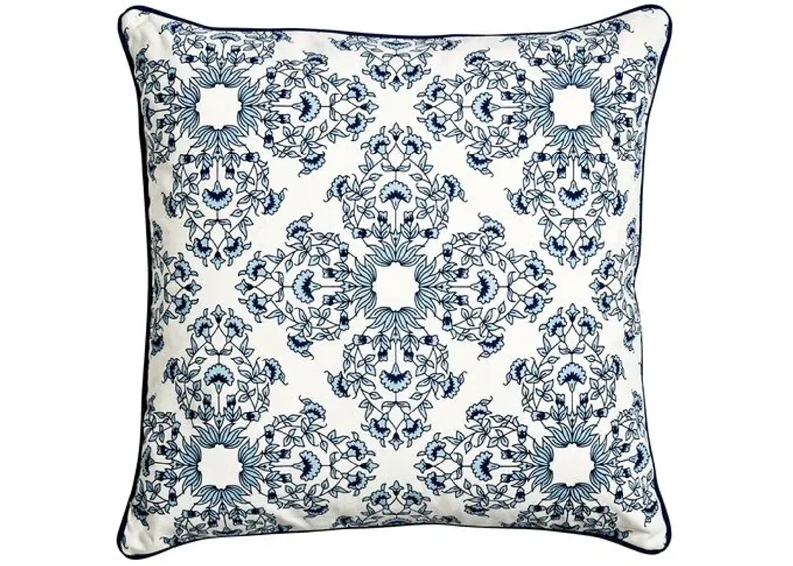 Flora Pillow - Ivory/Royal Blue