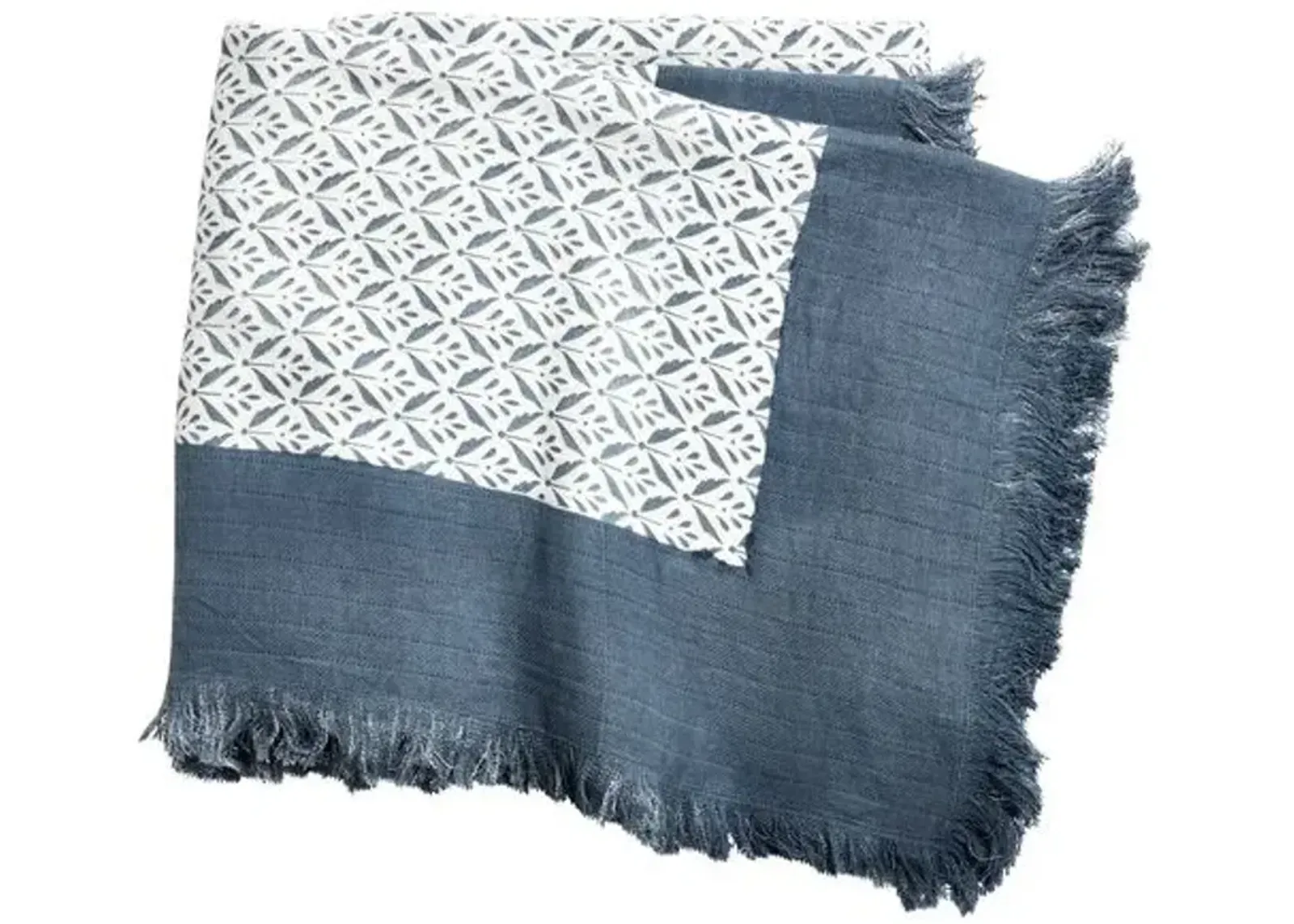 Azura Throw - Ivory/Denim Blue - Lightweight, Soft, Warm, Fringed