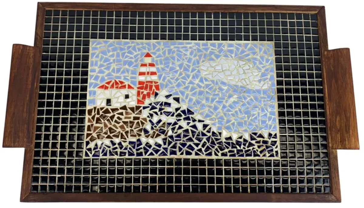 Hand-Made Mosaic Lighthouse Traytray - Eat Drink Home - Black