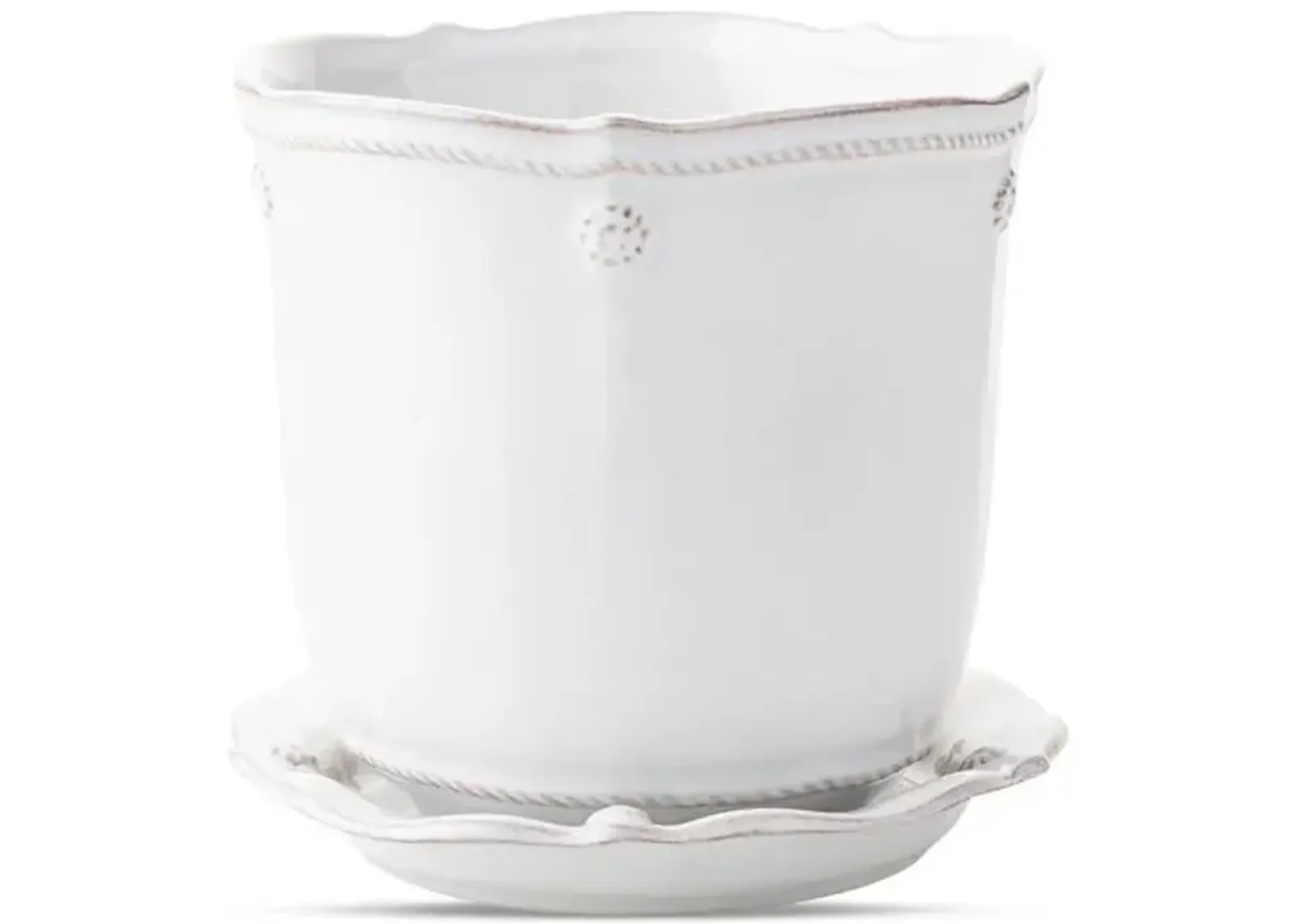 5.25" Berry & Thread Whitewash Outdoor Planter & Saucer I - Juliska - 5.5"l x 5.5"w x 5.25"h