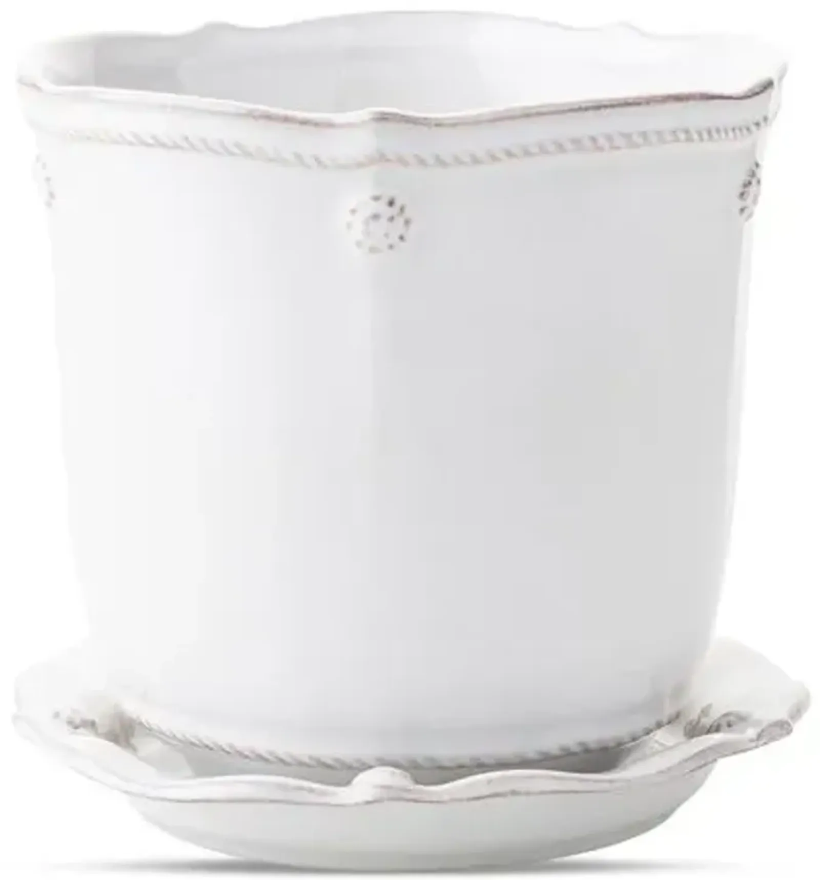 5.25" Berry & Thread Whitewash Outdoor Planter & Saucer I - Juliska - 5.5"l x 5.5"w x 5.25"h