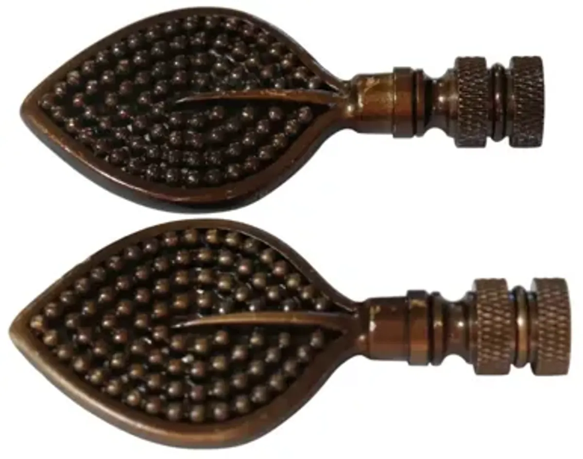 Antiqued Brass Lamp Finials - a Pair By Interesting Things - Brown - Fits a standard size lamp harp