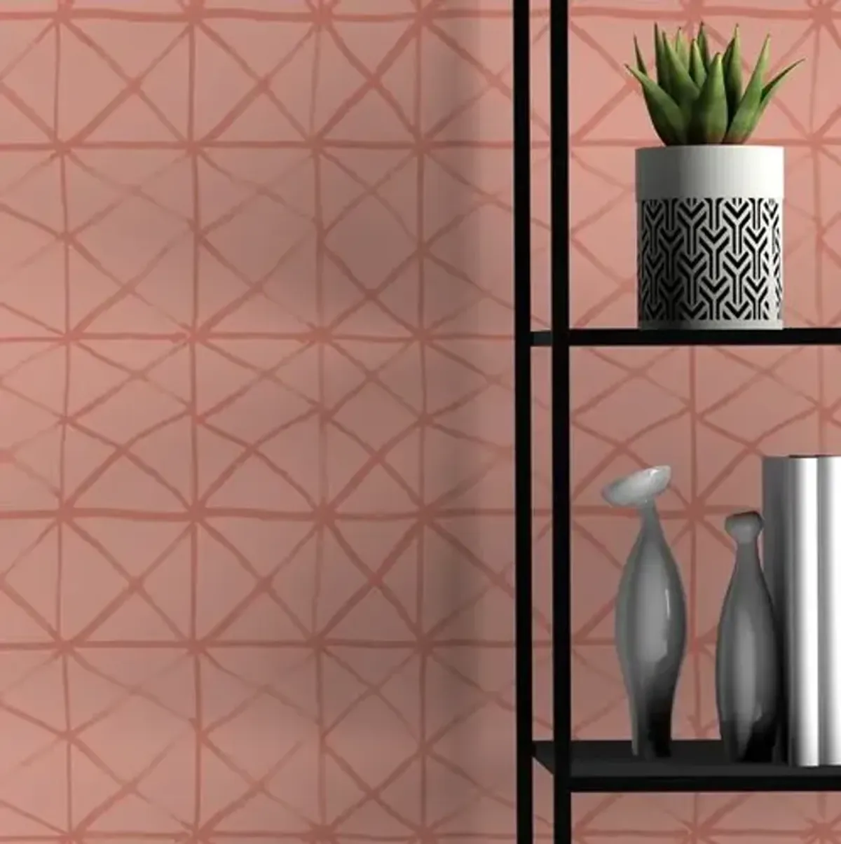 Painted Grid Susan Hable Wallpaper - Malibu - Soicher Marin - Pink