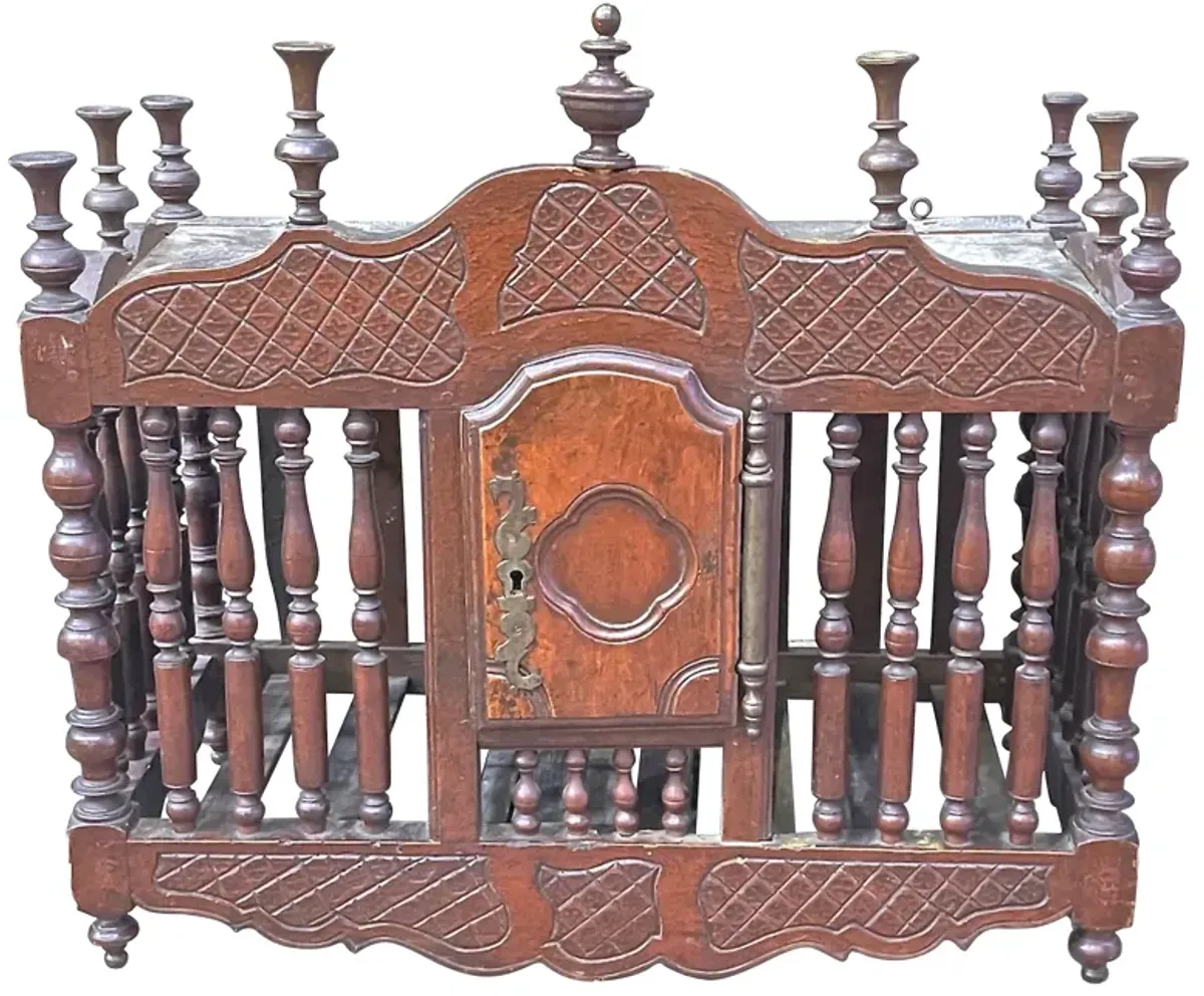 Antique French Wood Panetiere - Vermilion Designs - Brown